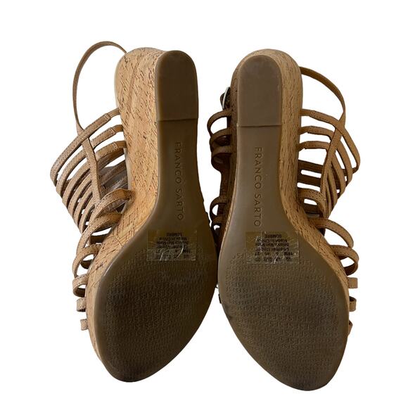 Franco Sarto Sombre Beige Leather Wedge Sandal Size 10 - Picture 8 of 11